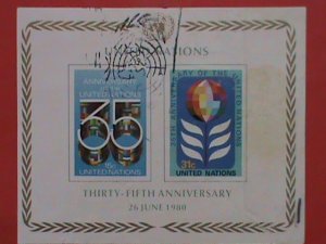 UNITED NATION STAMP : 1980  35TH ANNIVERSARY OF UNITED NATIONS  USED S/S-