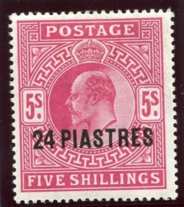 British Levant 1912 KEVII 24pi on 5s carmine MLH. SG 34.