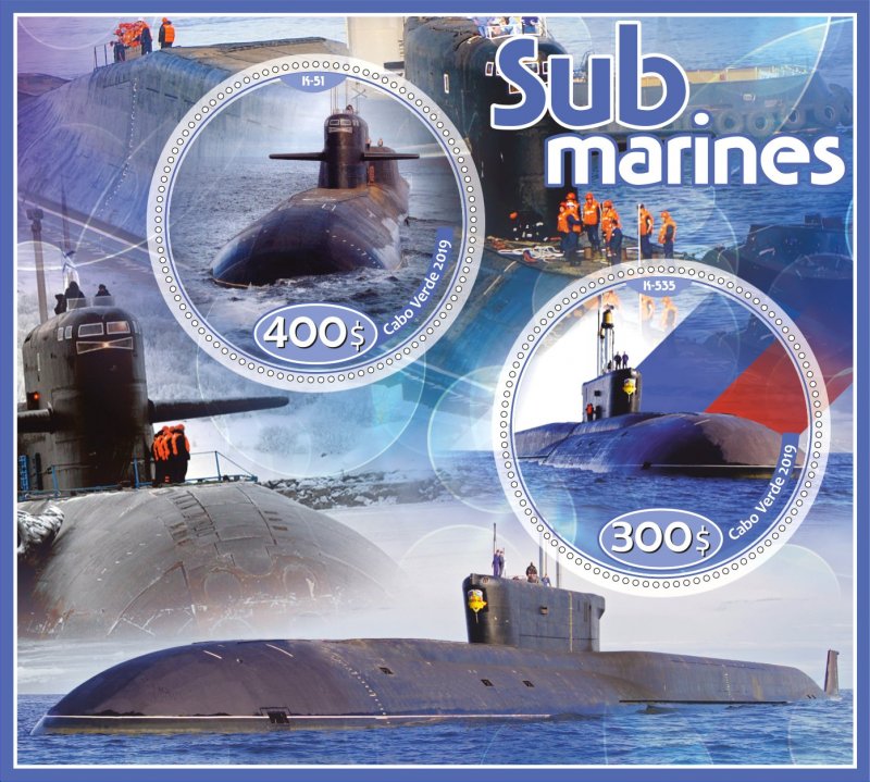Stamps. Ships. Submarines 2019 year 1+1 sheets perforated