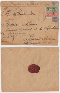 PARAGUAY 1892-96 UNRECORDED OFFICIAL HS' ON COVER TO ARGENTINA Sc 32 & 34-36 