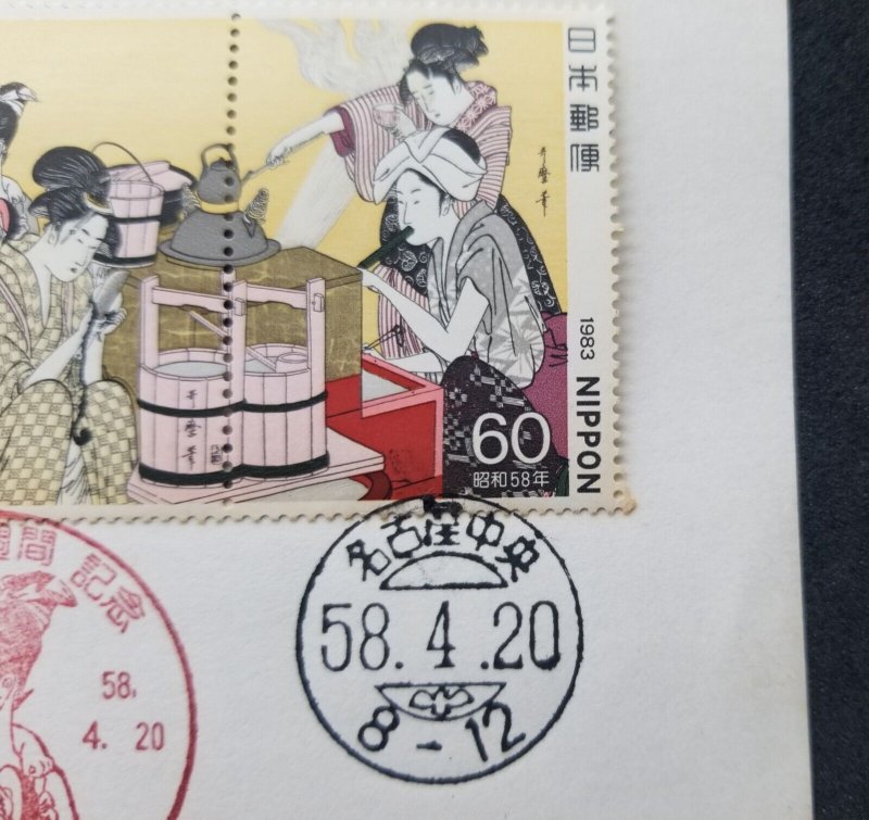 Japan Philatelic Week 1983 Women Painting Costumes Kitchen (FDC) *card *see scan