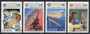 Ghana 1107-1110,1111,MNH. World Communication Year 1983.Dish antenna,Cable ship,