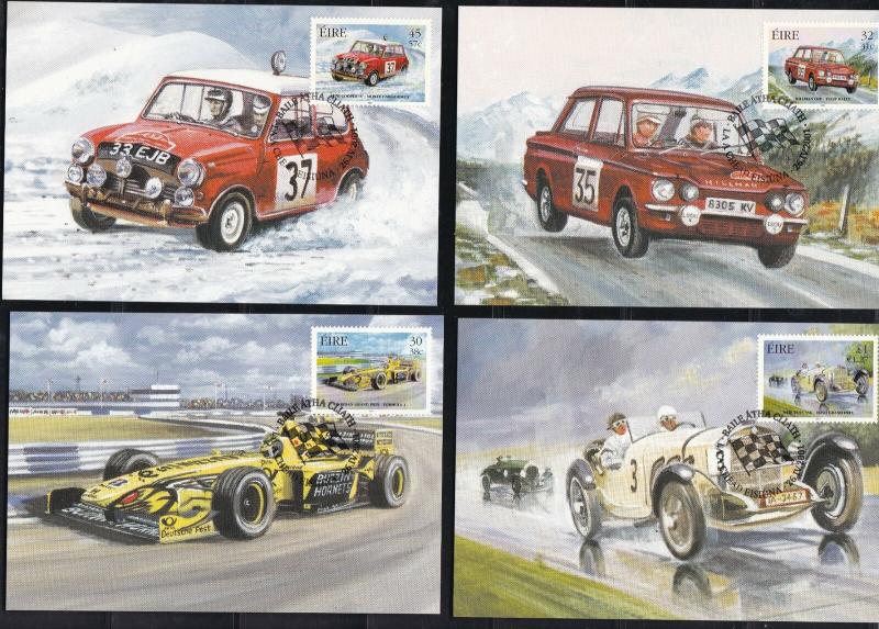 Ireland Eire Car Motor Racing Maxi Stamps Cards - Set of Four Ref 28556