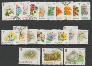 Guernsey SG 562 - 582a Flowers 3 missing from set VFU with First Day cancel