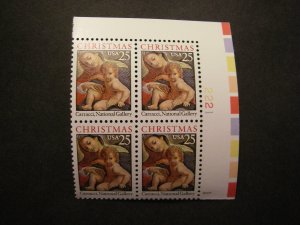 Scott 2427, 25c Christmas, PB4 #2221 1 UR, MNH Beauty