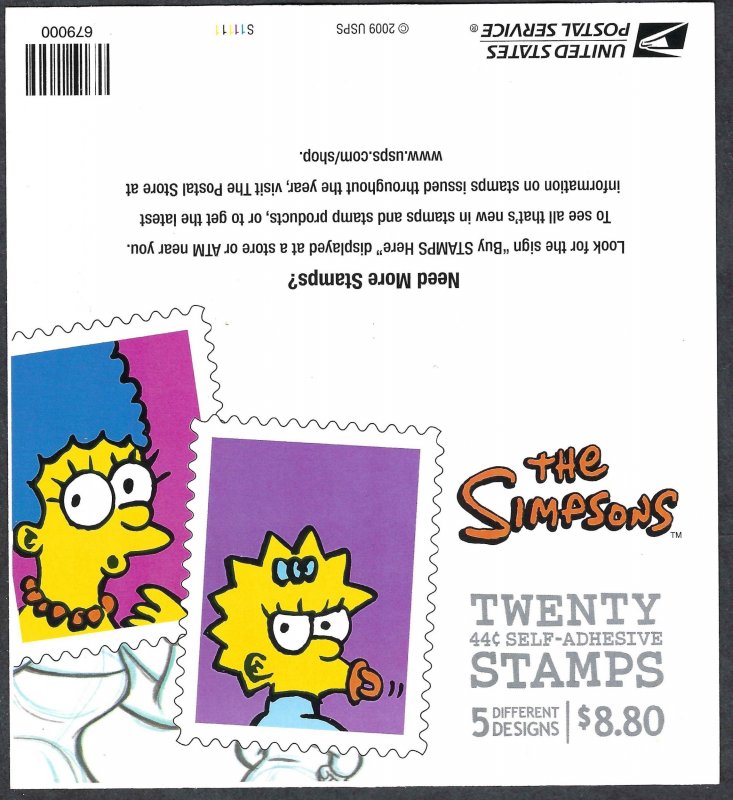 United States #4403b 44¢ The Simpsons (2009). Four panes of 20. MNH