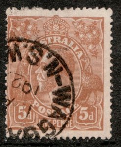 1915 Australia Sc #36, 5 Pence KGV, Kangaroo & Emu - cds N.S.W.  Cv$7