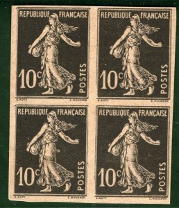 FRANCE Semeuse SOWER 10c Black PLATE PROOF Imperforate BLOCK FOUR Rare GREEN37