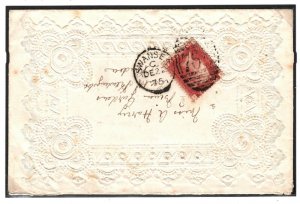GB WALES Cover Fancy Lace Style Embossed E Swansea 1d Red London 1875 PB188