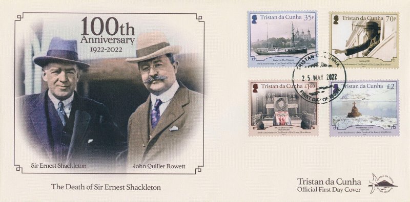 Tristan da Cunha 2022 FDC Ships Stamps Death of Shackleton Exploration 4v Set