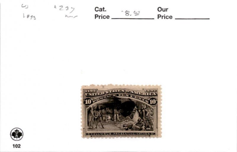 United States Postage Stamp, #237 Used, 1893 Columbus (AO)