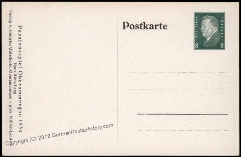 Germany 1930 Oberammergau Bavaria Passionspiel Private GSK Postal Card Cov 68575