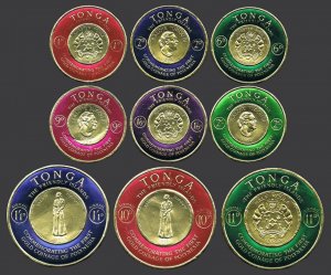 Tonga 128-133,C1-C6,CO7, MNH. Mi 128-139,D17. 1st Gold coinage, Gilt foil, 1963.