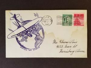 1943 Butler to Harrisburg Pennsylvania USA Airplane Globe WWII Patriotic Cover