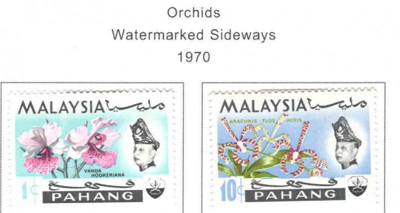 Malaysia - Pahang Scott 83a, 87a MH* Orchid stamps wmk variety 1970