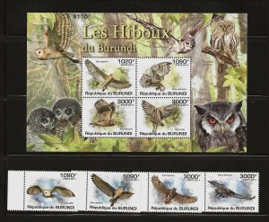 BURUNDI Sc 877-81 NH issue of 2011 - SET+S/S - BIRDS - OWLS 