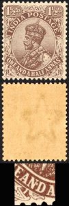 India SG165 1 1/2as Wmk Star Variety AN.D U/M (Toned Gum)