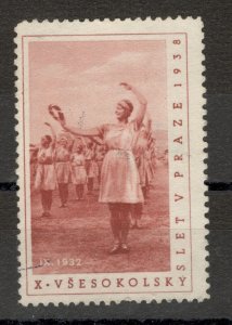 CZECHOSLOVAKIA  - USED - POSTER STAMP - X VSESOKOLSKY SLET V PRAZE -1938.