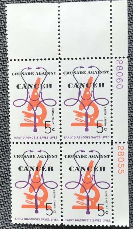 US #1263 MNH Plate Block of R UR Crusade Against Cancer SCV $.25 L23