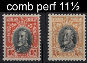 Southern Rhodesia 1931 4d comb perf 11½ very fine mint sg19, ditto 1/6d sg24a