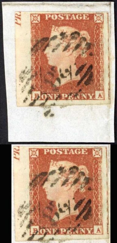 1841 Penny Red (BA) Four Margins on piece with Marginal Inscription
