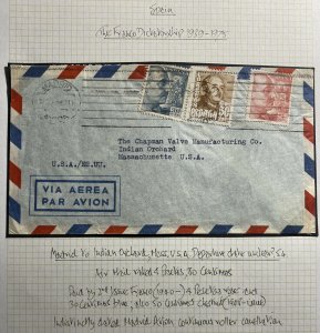 1954 Madrid Spain Airmail Commercial Cover To Indian Orchard MA USA