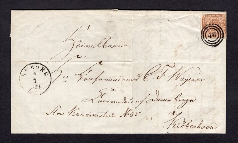 Denmark 1854 Nyborg Cover with Yellow Brown 4 rbs Fourth Printing #2b Facit 2-IV