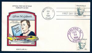 UNITED STATES FDC 40¢ Gilbreth DUAL 1984 Collins H-P Y701