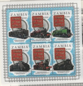 ZAMBIA 676 MNH TRAINS OF THE WORLD SOUVENIR SHEETS