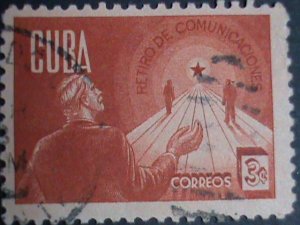 ​CUBA-1943 SC#381 RETIREMENT SECURITY- CUBA USED VERY OLD STAMP-VERY FINE
