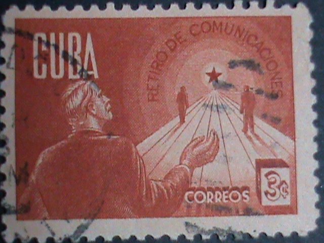 ​CUBA-1943 SC#381 RETIREMENT SECURITY- CUBA USED VERY OLD STAMP-VERY FINE