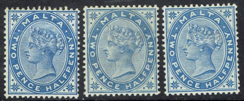 MALTA 1885 QV 21/2D ALL 3 SHADES 