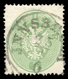 Austria #18 Cat$100, 1863 3kr green, used