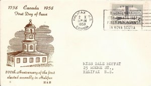 1958 Canada (H&E)  FDC - Sc 382 - First Elected Assembly NS