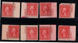 U.S. -  583 - 8 Different Plate Number Singles - Hinged