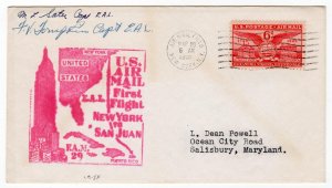 Eastern Airlines First Flight New York to Puerto Rico, 1951 Pilot Signed