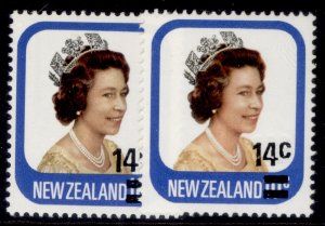 NEW ZEALAND QEII SG1202 + 1202a, 17c on 6c SURCH DOUBLE 1 ALBINO, NH MINT.