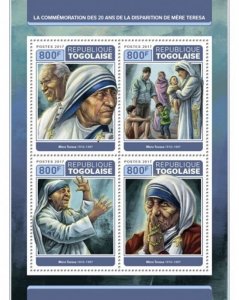 Togo - 2017 Mother Teresa Anniversary - 4 Stamp Sheet - TG17322a