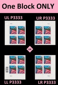 US 3449 Old Glory over Farm First Class 34c plate block 4 P3333 MNH 2001