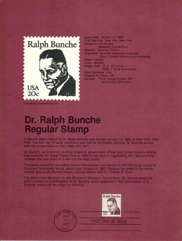 US SP519 Dr. Ralph Bunche Souvenir Page #1860