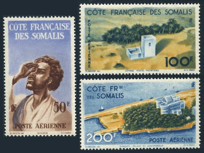 Fr Somali Coast C15-C17, MNH. Michel 304-306. Gazing Skyward; Mansion. 1947.