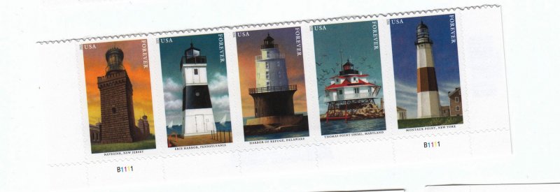 US Scott 5621-5625 Mid-Atlantic Lighthouses forever plate strip (5) MNH 2021