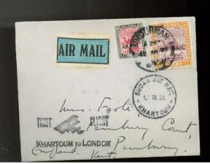 1931 Khartoum Sudan First Flight Cover to London FFC