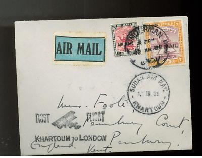 1931 Khartoum Sudan First Flight Cover to London FFC