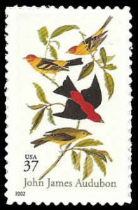 PCBstamps   US #3650 37c Scarlet & Louisiana Tanagers, MNH, (4)