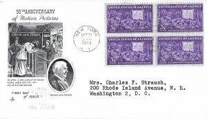 1944 FDC, #926, 3c Motion Pictures, Art Craft - single/block of 4 - New York