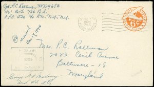 DEC 7 1944, US ARMY POSTAL SERVICE Cancel! APO 785 ITALY, Sign. Censor, UC5 AM22