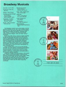 USPS SOUVENIR PAGE BROADWAY MUSICALS BOOKLET PANE OF (4) 1993