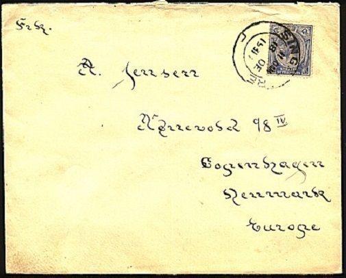 SINGAPORE STRAITS SETTLEMENTS 1931 GV 12c on cover to Denmark..............98607