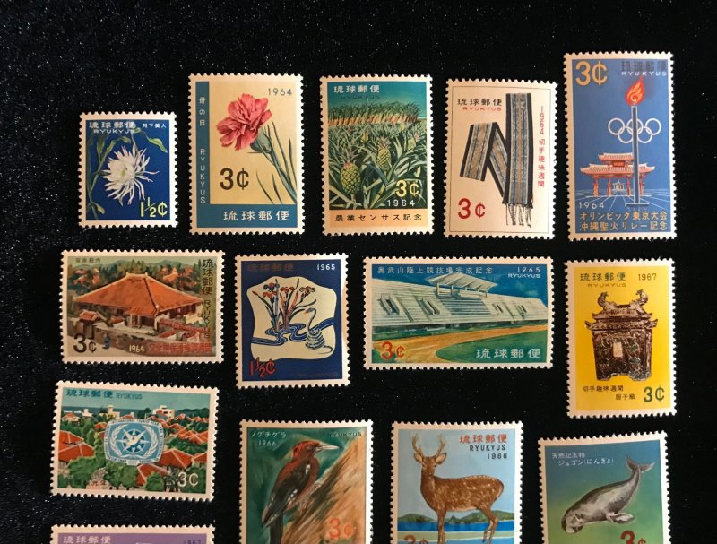 Ryukyu Islands ( Okinawa ) Set of 25, MNH, partial set 1960 to 1968